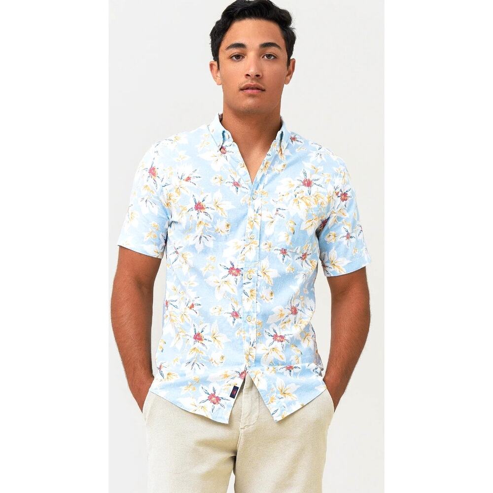 FAHERTY Breeze Shirt Blue Sky Floral Print Shortsleeve Hawaiian Casual Size XL